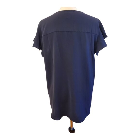 NWT TAOHUADAO SZ L Navy Blue Short Flutter-sleeve V-neck blouse top - Picture 4 of 7